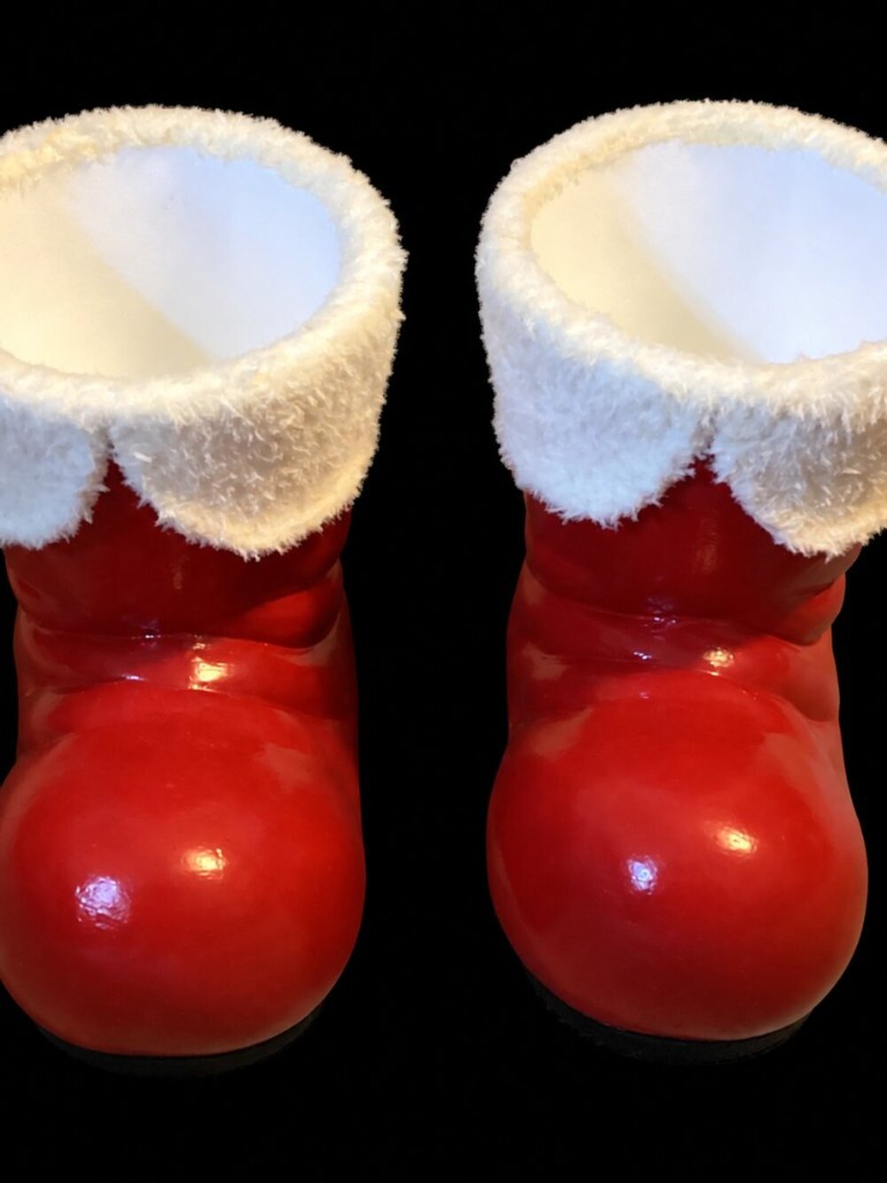 Santa Boot Christmas Decor Containers Pair Red White Faux Fur